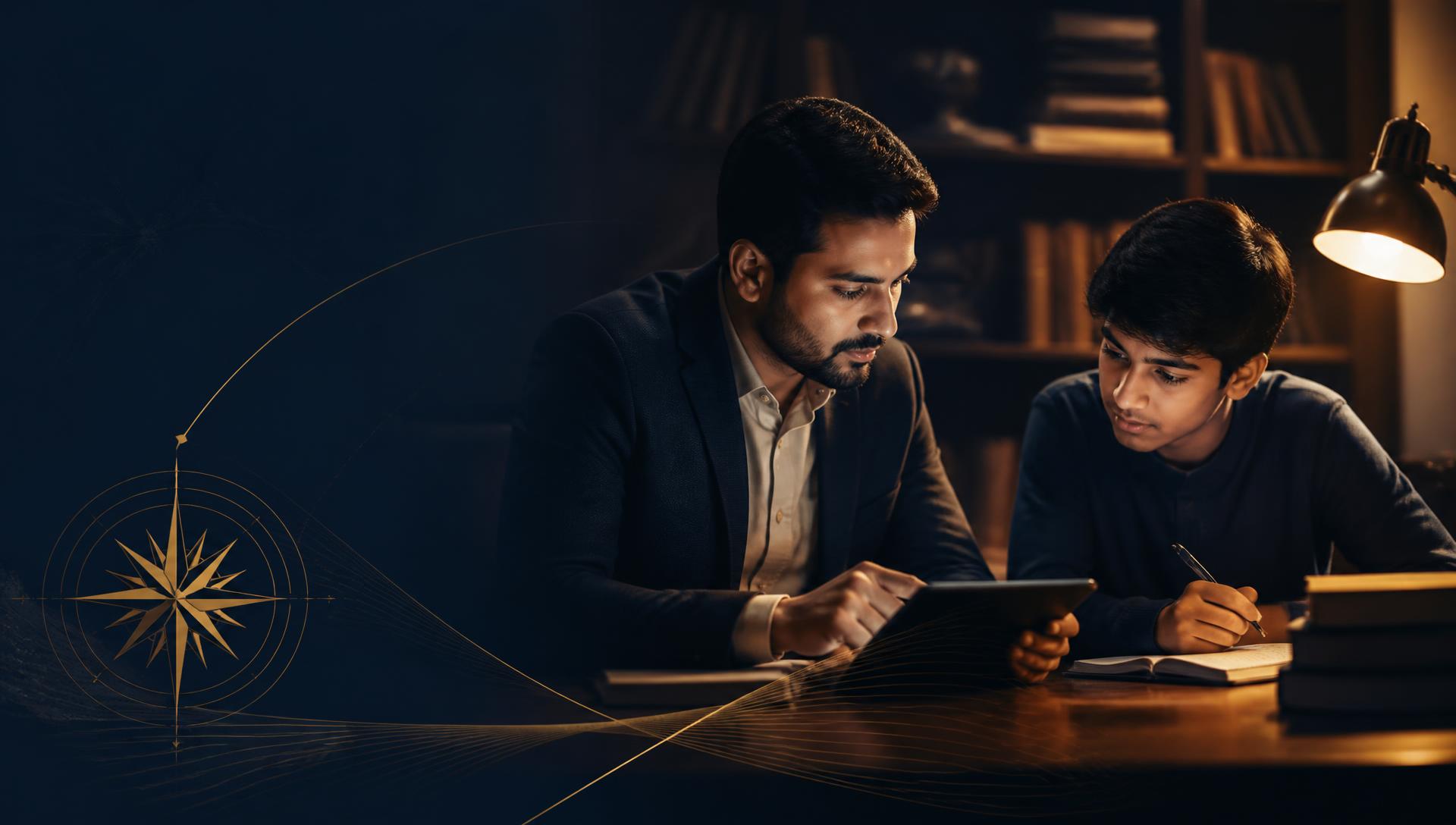A focused mentor-student session at a study desk