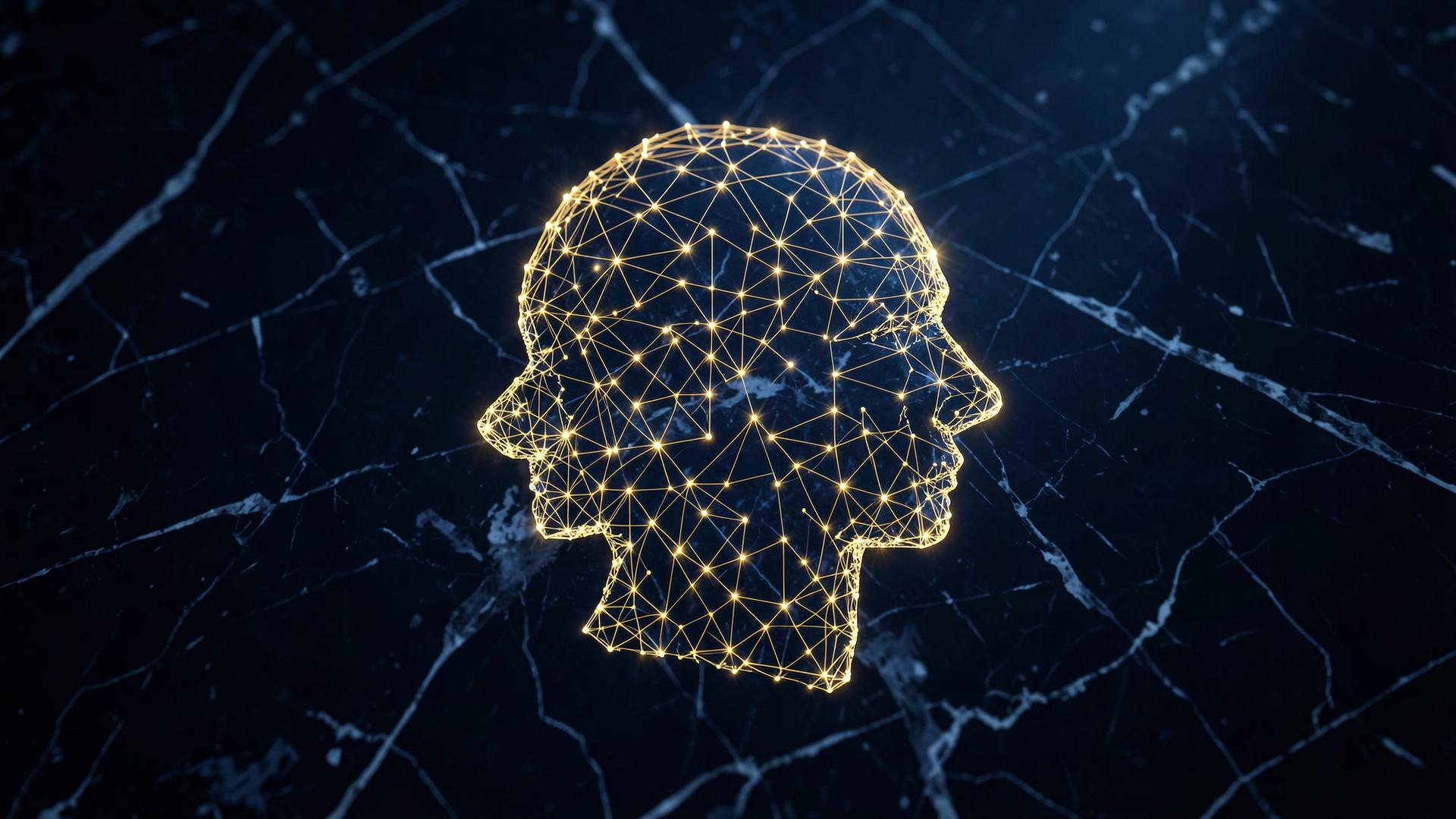 A glowing gold student profile map on a deep navy panel