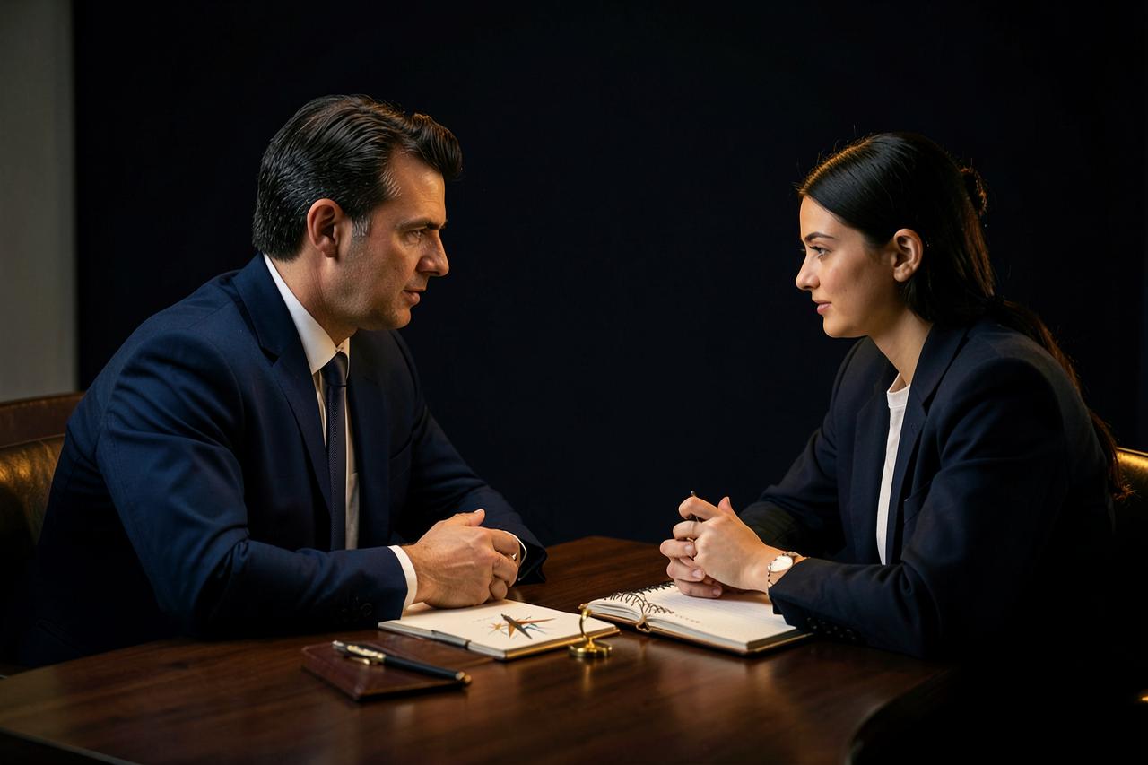 A mentor and student in a focused consultation across a desk