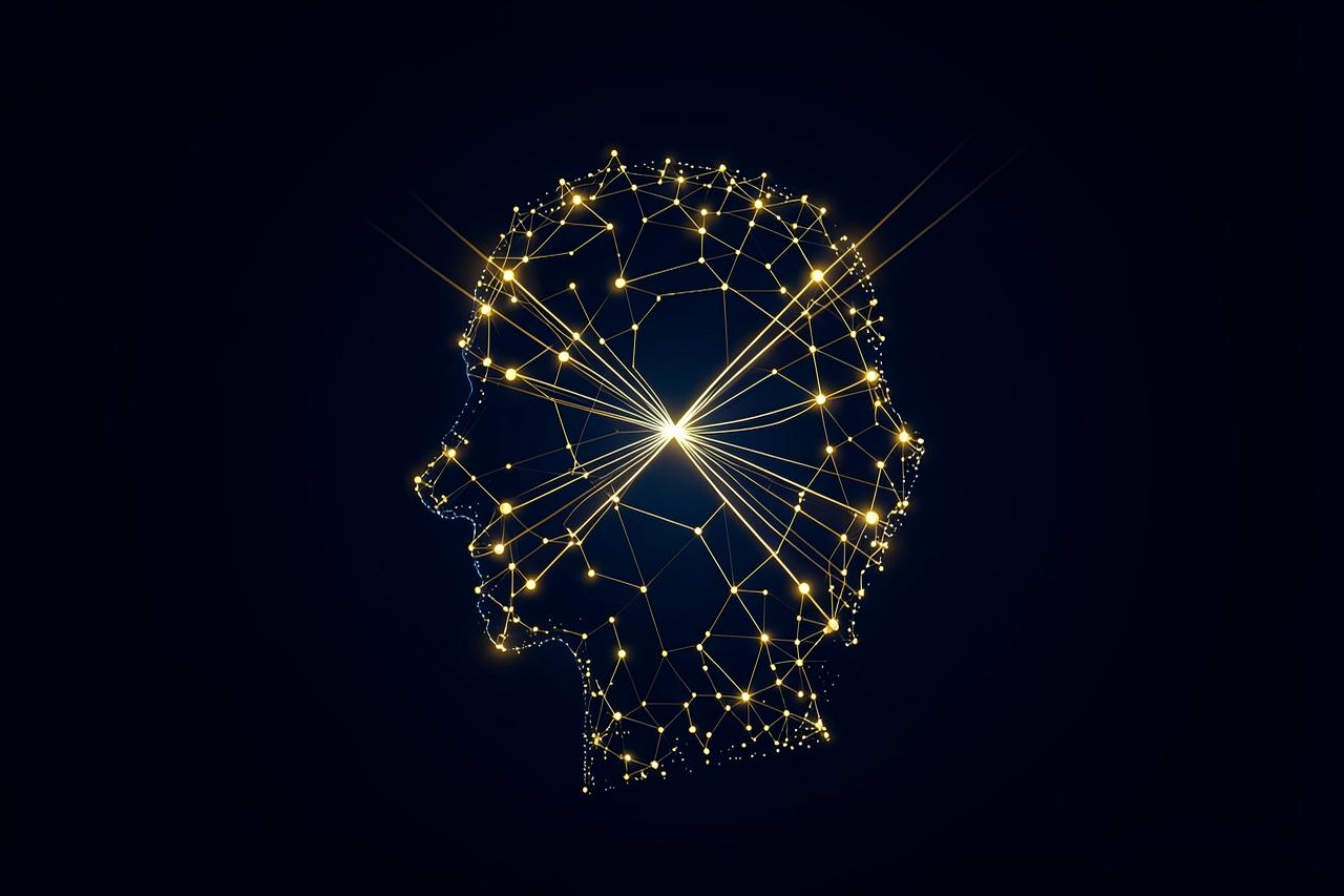 A glowing golden constellation forming a student's mind map